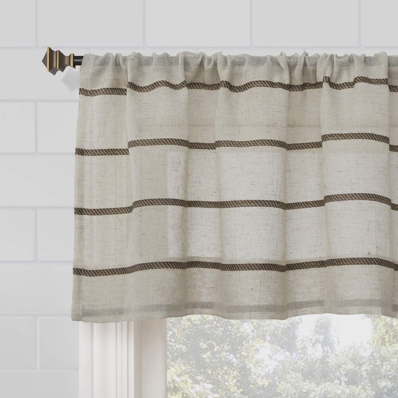 Clean Window Twill Stripe Anti-Dust Allergy/Pet Friendly Anti-Dust Sheer Cafe Curtain, 52" x 24, Mocha/Linen - Image 3